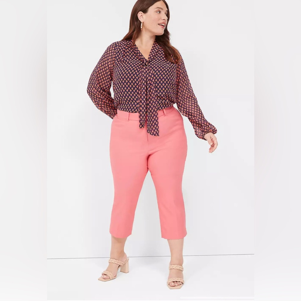 Lane Bryant Women’s Tie Neck Popover‎ Blouse Size 20 Floral Long Sleeve Career